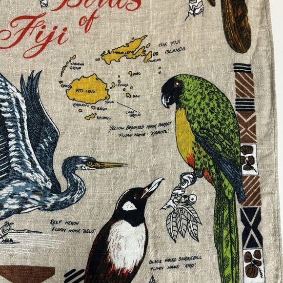 Vintage Linen Birds Of Fiji Travel Souvenir Tea Towel - Picture 4 of 10